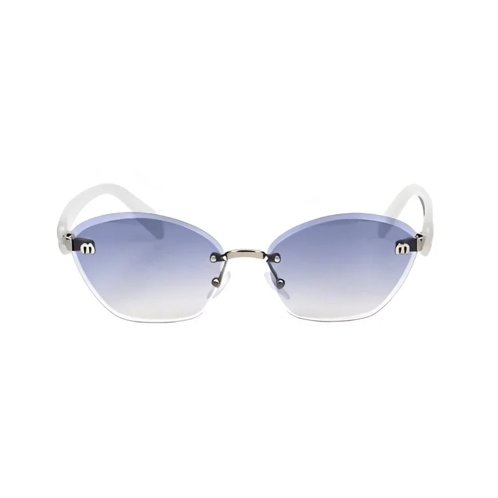 Rimless Cat Eye Sunglasses Blue Gradient Lens White Temples Trendy Vintage 2026‎